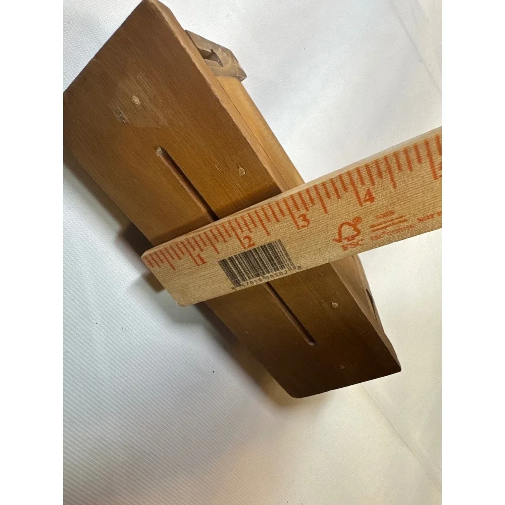 Vintage Cottagecore Grandmacore Rustic Pine Wood Mini Wall Shelf Peg Hooks Brown